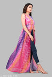Georgette striped crepe lather work printed kurti in multiple sizes (S-8XL), India-made with a slimming appeal and graceful fall