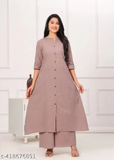 Brown cotton Kurta with Palazzo set, Katha style, exquisite design, office wear for women and girls