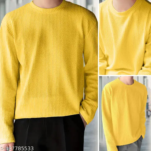 Premium cotton blend long-sleeve solid t-shirt for men, summer 2024 style - M (38in/27in), L (40in/28in), XL (42in/29in) made in India