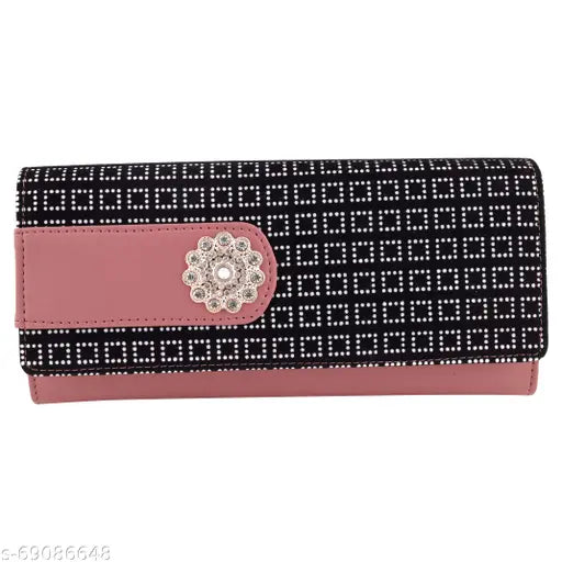 Peacock peach faux leather wallet with 4 card pockets, featuring 5 compartments for style and convenience