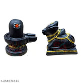 Handcrafted black marble Shivling & Nandi tilak idols, intricately painted for puja and home decor