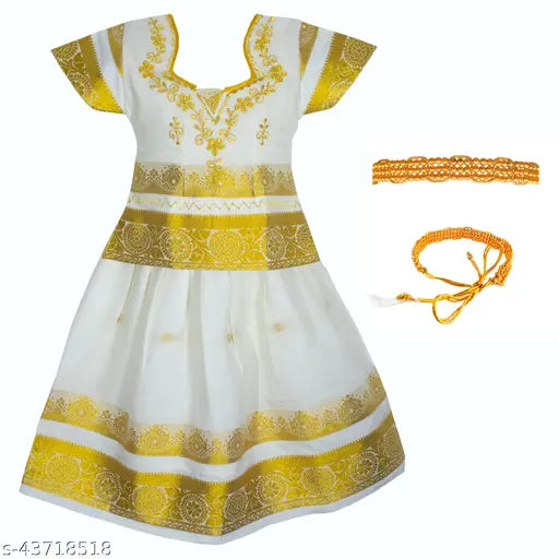 Traditional Kerala Gold Applique Lehenga Choli set, art silk with waist belt for 6-12 months, Indian celebratory wear