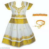 Traditional Kerala Gold Applique Lehenga Choli set, art silk with waist belt for 6-12 months, Indian celebratory wear
