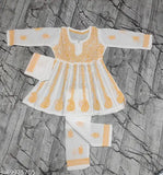 Embroidered cotton 3-piece suit for girls, aged 7-8 years, churidar bottom with dupatta from India