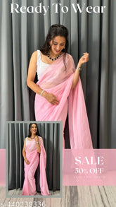 Affordable Georgette saree with semi-stitched blouse, solid pattern and free size (L: 5.5m, B: 1m), Indian origin