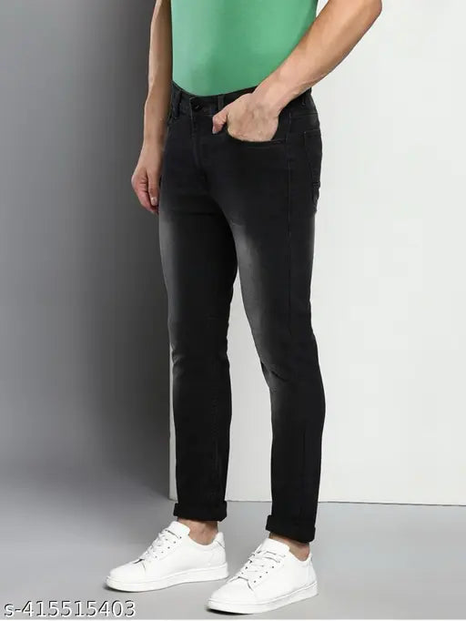 Hardbull black denim slim fit jeans, dyed/washed, comfortable for men