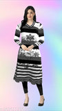 Striped woolen kurta, three-quarter sleeves, low price. Women's warm winter fashion wear, unique design with beads & stones. Made in India