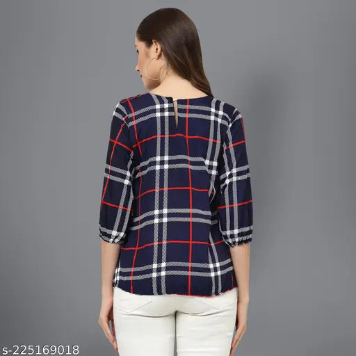 Indian-made printed crepe tunic tops with three-quarter sleeves for women (S-XXXL)