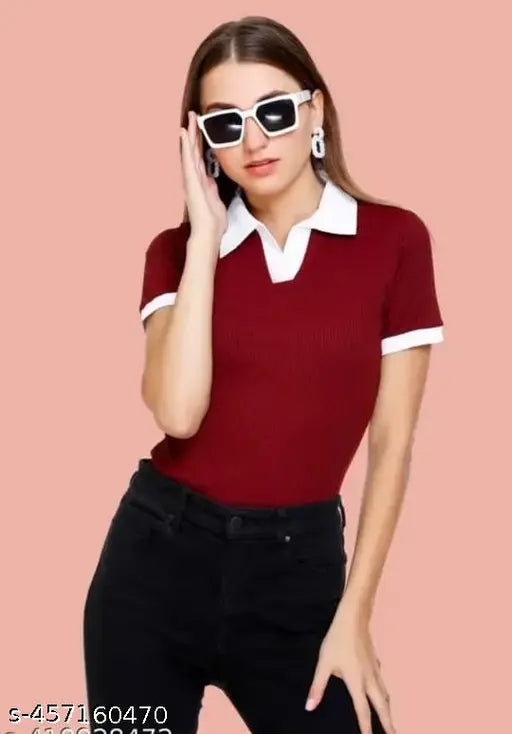 Combo comfort cotton blend solid t-shirt for women, short sleeves in size S & M