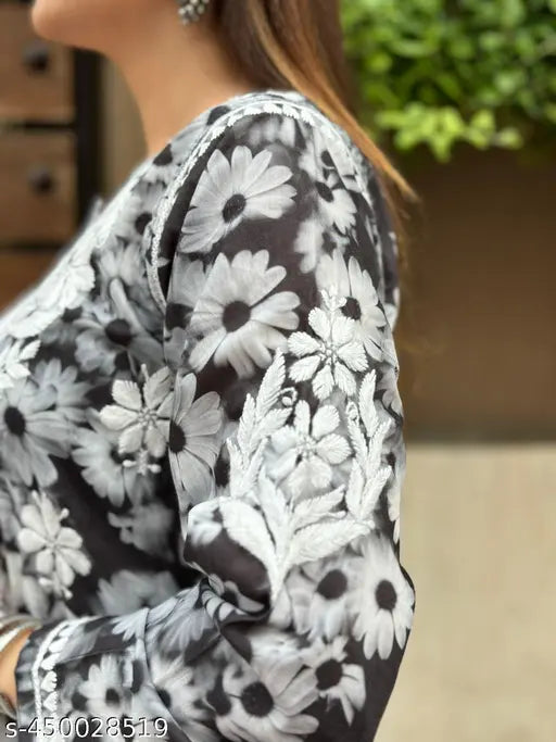 Black cotton chikankari printed kurta and palazzos, vibrant Indian fashion for women