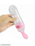 Pink silicone baby feeding bottle, semi-solid food feeder for infants, 90ml capacity