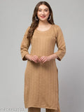 Wool embroidery kurta, three-quarter sleeves, handcrafted in India. Rich rainbow yarn, premium winter wear for women." (125 characters)