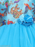Aqua blue animal printed net dress for girls party wear, size 1-2 years or 2-3 years, Indian origin
