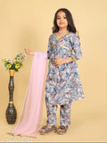 Vibrant yellow Kora Muslin kurta with dupatta and pant for girls, traditional ethnic wear for weddings and parties