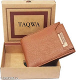 Brown textured artificial leather men's wallet, five compartments for cards and coins, free size (12cm x 6cm)