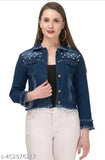 Modern stylish denim jacket, solid color, long sleeves - women's size S, M, L, XL from India
