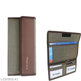Multi-pocket fabric cheque book holder, ideal for home office or travel, striped net design with 5 compartments
