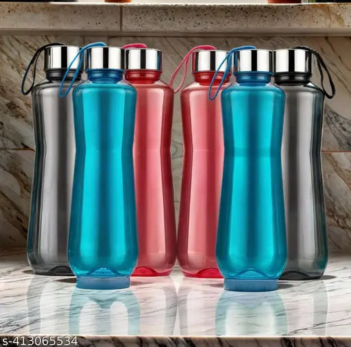 Multicolor round shape water bottles, pack of 6 for home and kitchen, BIS/ISI certified, leak-proof plastic bottles