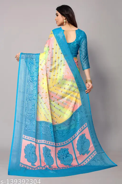 Striped chiffon saree set with blouse piece for women's wedding, party wear, or festive occasions - Winza Designer collection