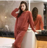 Stylish woolen nightsuit for women winter, warm and soft imported wool pyjamas with long sleeves