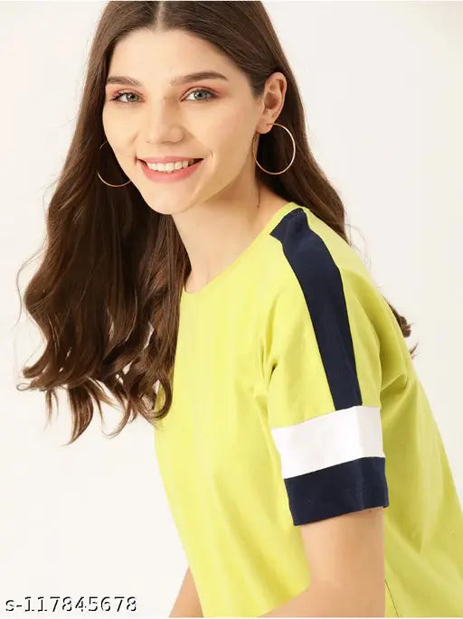 Neon Green Cotton Crop Top - Stylish women's and girls casual wear, colorblocked design