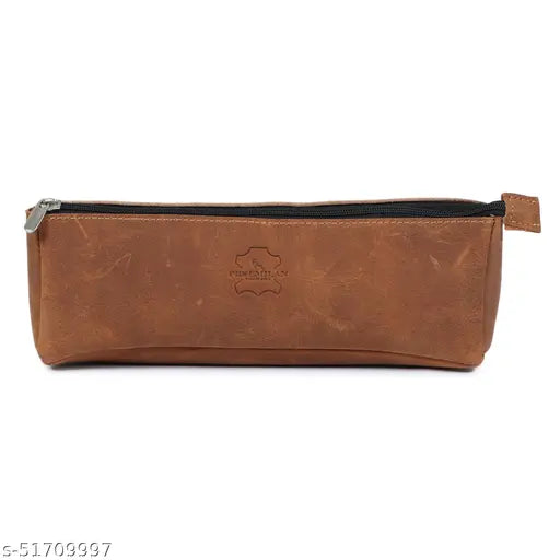 Brown leather men's backpack, handcrafted premium buff leather. Organizes writing tools, pencils, USB drives, perfect for daily use." (106 characters)