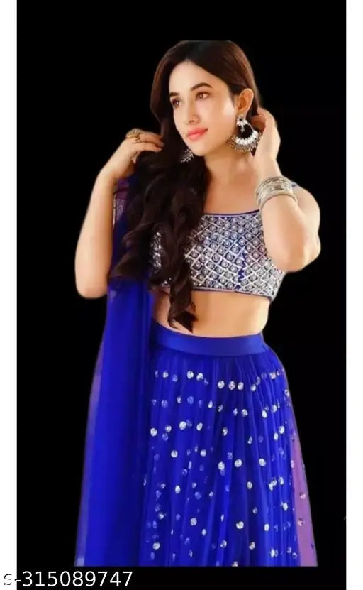 Embellished net choli and dupatta set in free size, Indian handcrafted lehenga with 40in waist and 42in length