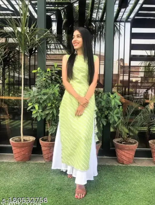 Pure cotton LovelyFashions Women's sleeveless Kurta & Palazzos Set - Indian ethnic wear with printed net design