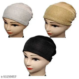 Cotton canvas Mehar Shimmer Cap Hijab, textured one-size head wrap - pack of 3, India origin