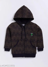 Cotton printed hoodie for boys, warm and stylish essential wear. Available in various sizes from 2-3 years to 11-12 years. Made in India