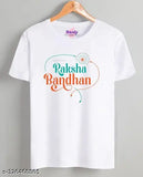 White polycotton printed Rakhi T-shirt for men, trendy half sleeve design, best for summers and autumn seasons. Quality assured