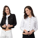 Denim waistcoat pack of 2, classic feminine women's jackets with long sleeves, solid pattern from India