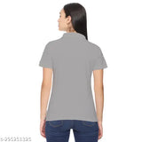 Grey cotton blend half-sleeve polo neck shirt for women, stylish and trendy office or casual wear