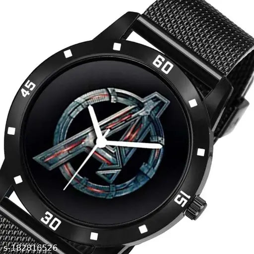 Wool beanie cap set with black Avengers print analog watch and sunglasses for kids, winter fashion accessory pack