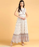 Silk blend embroidered net sleeveless gown, ethnic print fit and flare dress in various sizes (S-XL) from DISHWA FASHION