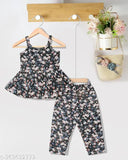 Printed gils cloth set for kids, Indian crepe dupatta A-line palazzos top and bottom set with sleeveless design, modern ethnic wear for girls aged 3-13 years