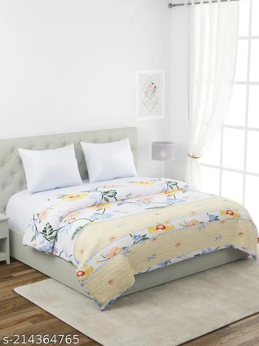 Glace cotton, double-sided floral quilted comforter (Design4), ultra-premium luxury bedspread for king size beds. Durable ultrasonic artwork, machine washable