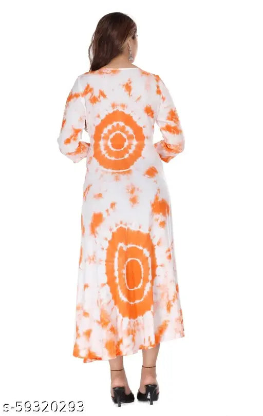 Rayon orange three-quarter sleeve Anarkali kurti, attractive daily wear for women