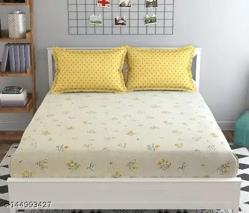 Glace Cotton, premium king size elastic fitted bedsheet with 2 contrast pillow covers, ethnic motifs, ideal for adult summer use