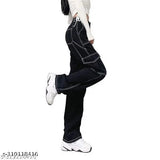 Relaxed-fit denim jeans, straight-cut cotton baggy pants for women, India-made quality denim