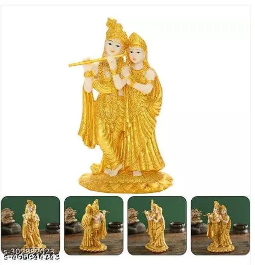 Gold-painted resin Lord Radha Krishna figurine (19cm x 11cm x 11cm), ideal for home decor or pooja room