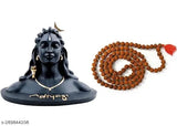 Resin Adiyogi statue with Rudraksha Mala, moon on head miniature murti for car dash board, home puja and office temple decor. Size: 10cm x 10cm x 9cm, Indian origin