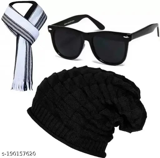 Winter combo: Woolen muffler, cap, and polarized sunglasses for boys & girls (Indian handcrafted eye protection accessory)