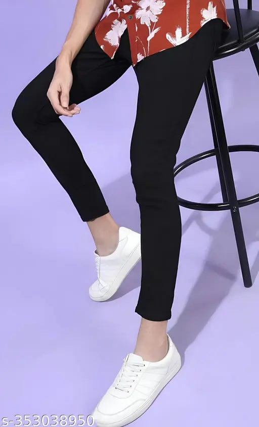 Black cotton lycra men's jeans, affordable and trendy Denim with knee cut back design