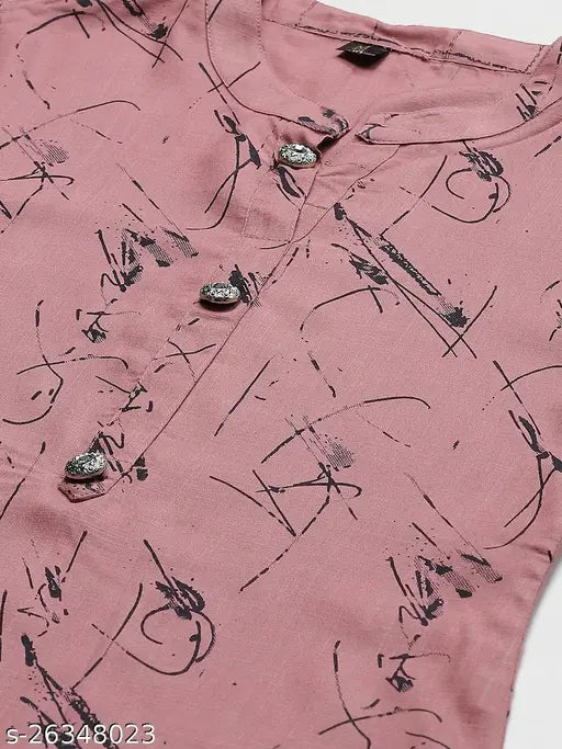 Pink Rayon Kurta Palazzo Set, self-design net pattern, rayon fabric, three-quarter sleeves, Indian handwork