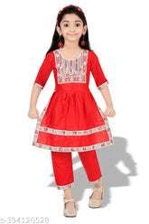 Embroidered Rayon Pyjamas Set for Girls - Indian Festive Welcome Nyra, traditional-modern blend, suitable for casual to semi-formal events