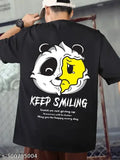 Black cotton oversized panda graphic print men's t-shirt, perfect for casual or sportswear. Made in India." (123 characters)