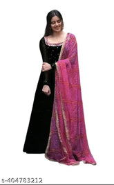 Black embellished Georgette duppata with mirror work and long sleeves, perfect for casual dressing. Made in India, color variations may occur due to lighting sources or display settings