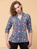 Multicolor rayon short tunic with 3/4 sleeves and Mandarin collar, perfect for casual weekends