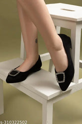 Black synthetic leather ballerinas by Shezon - elegant, quality footwear for women, comfortable sole, optimal grip